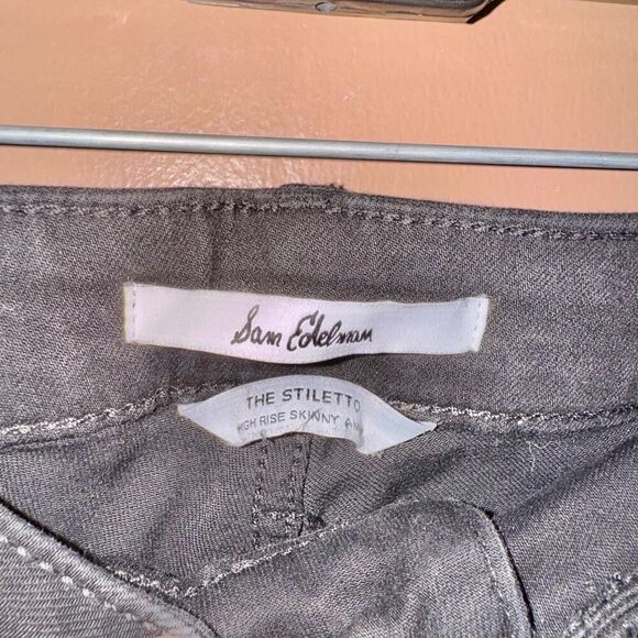 Sam Edelman High Rise Skinny Ruffle Ankle Black Jeans Stiletto Raw Hem - Size 27 - Picture 2 of 9